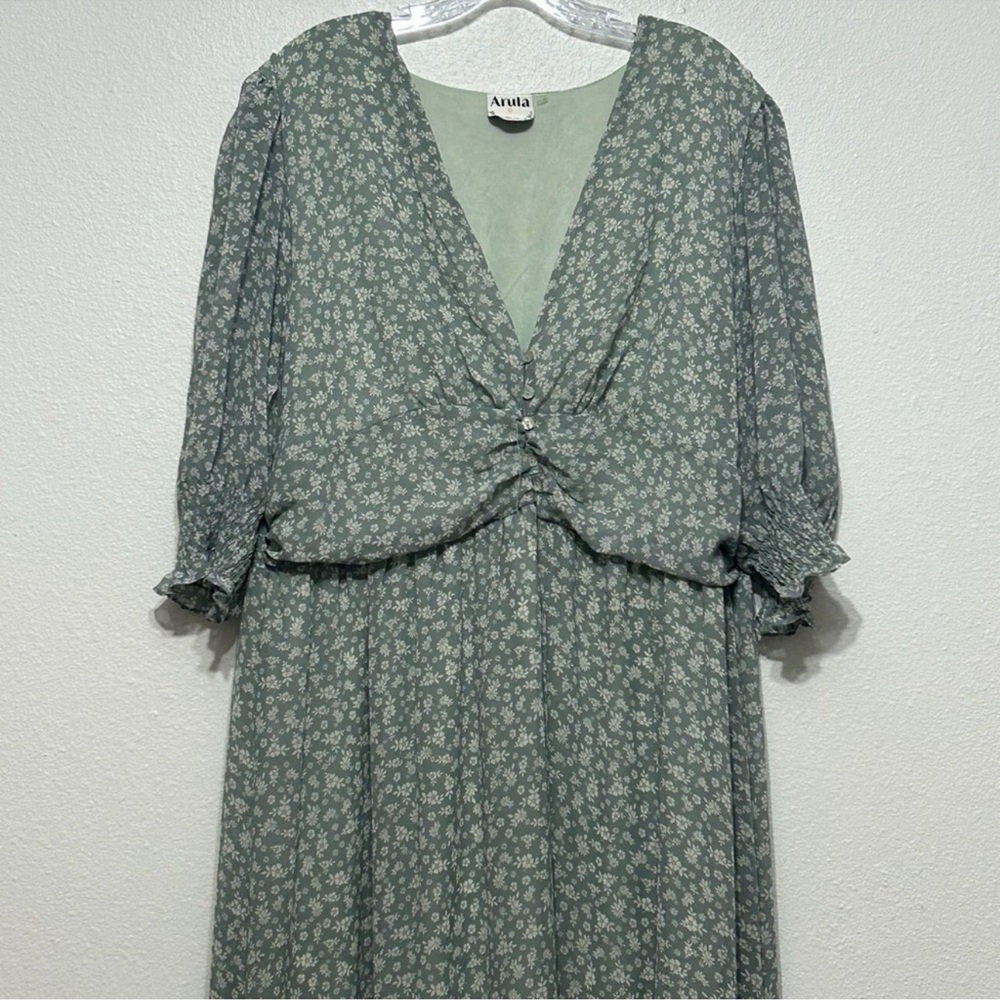 Arula Green Floral Tiered Half Sleeve Maxi Dress Women's Size C / 3XL Plus Size - Picture 3 of 3